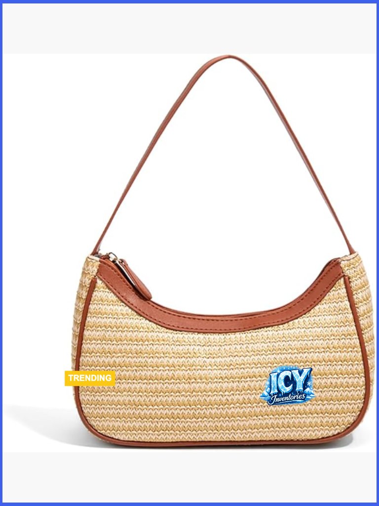 Woven Straw Crossbody Top-Handle Bag Lightweight Hobo Shoulder Bag